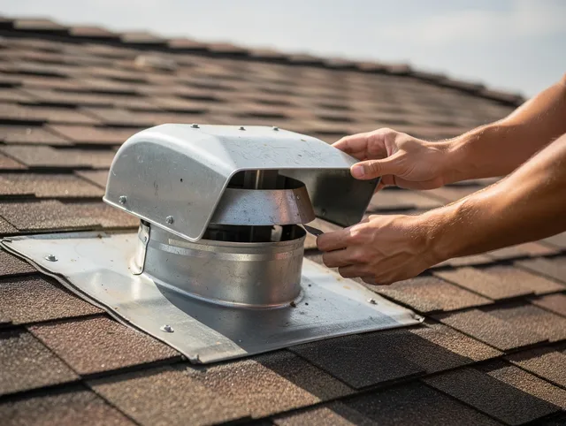 Glendora Dryer Vent Cleaning certified technician safely cleaning a roof-mounted dryer vent in Glendora