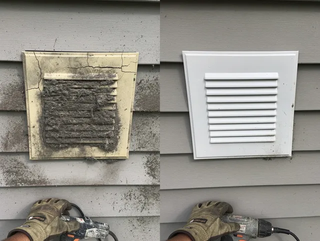 Glendora Dryer Vent Cleaning technician installing high-quality dryer vent cover at a residential property in Glendora