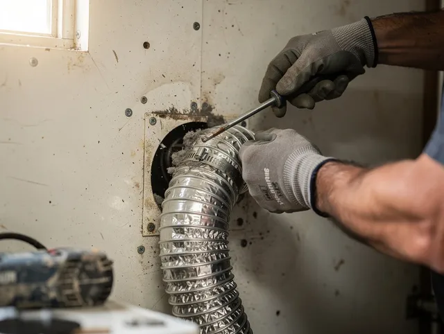 Glendora Dryer Vent Cleaning technician performing precise dryer vent hose installation in Glendora